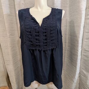 Navy Sleeveless Top with Crochet Detail 3X